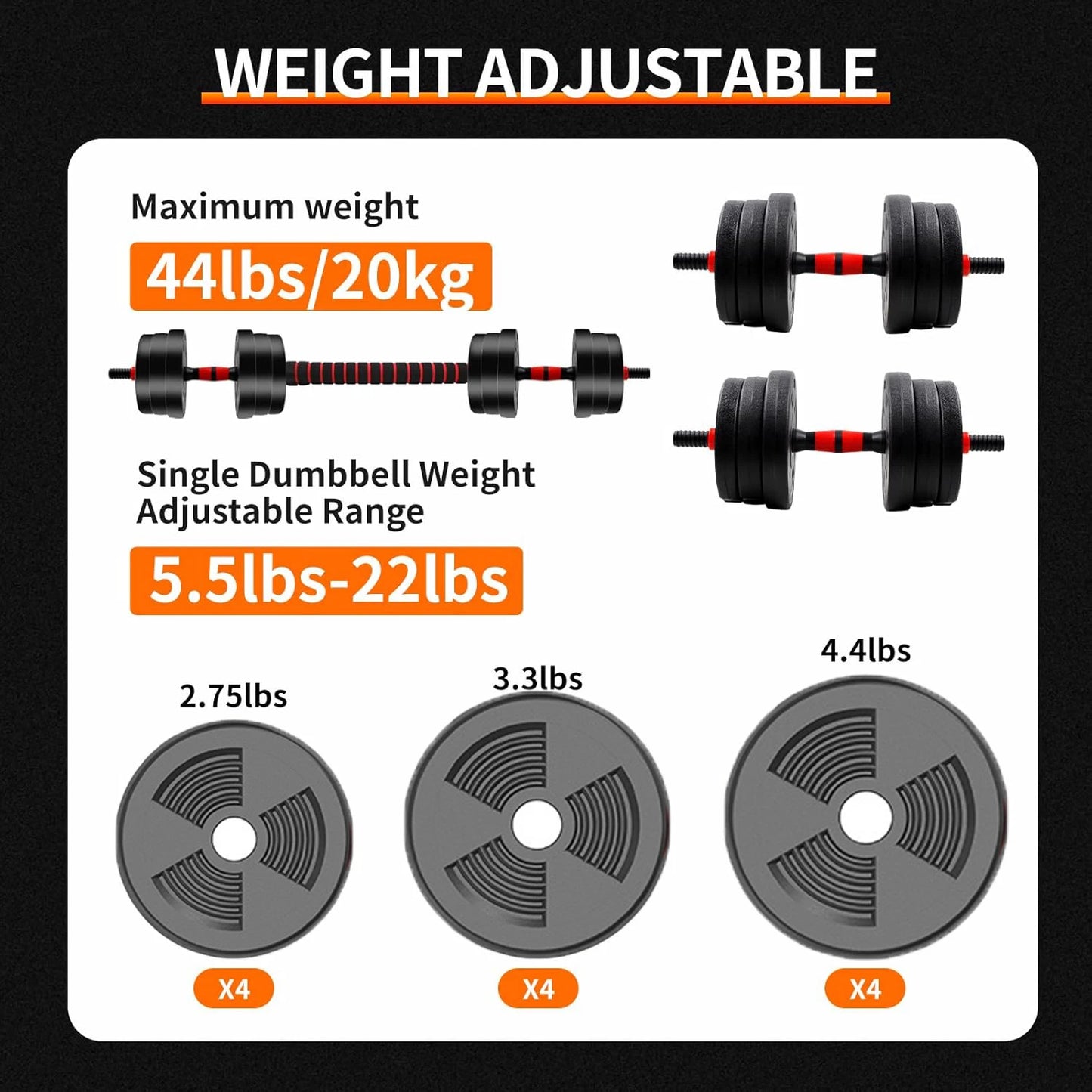 Adjustable dumbbell to barbell set