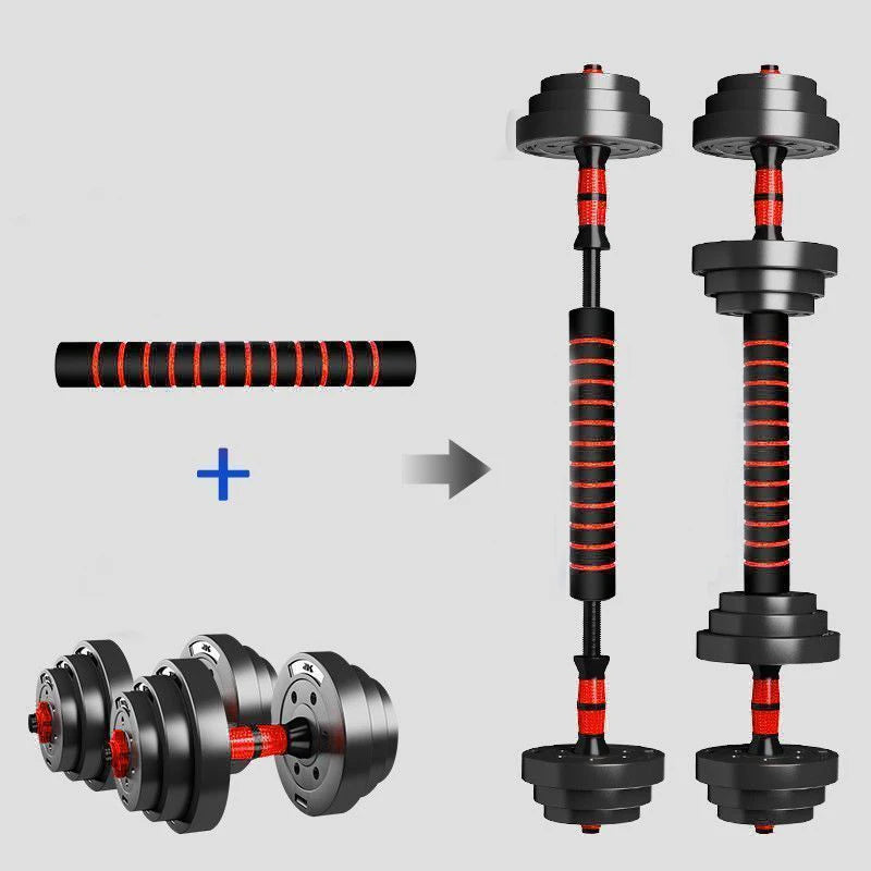 Adjustable dumbbell to barbell set
