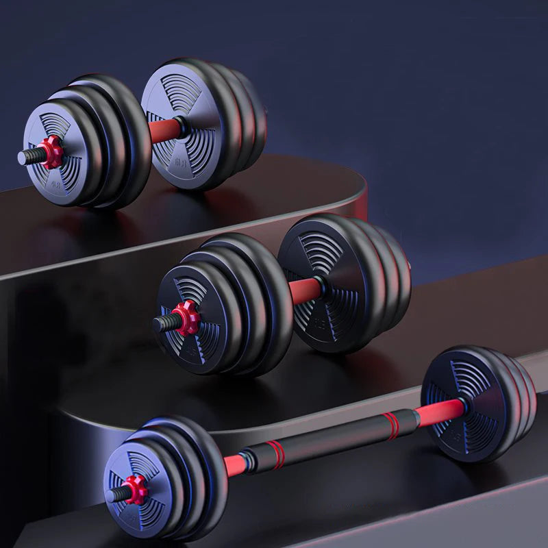 Adjustable dumbbell to barbell set
