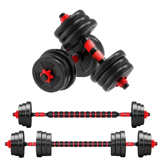 Adjustable dumbbell to barbell set