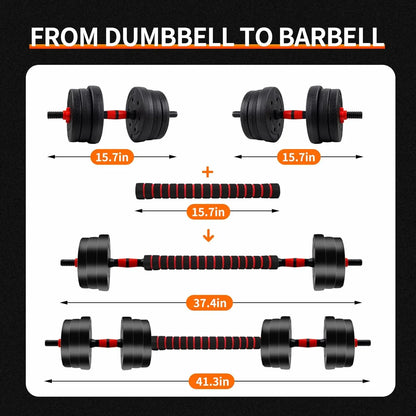 Adjustable dumbbell to barbell set